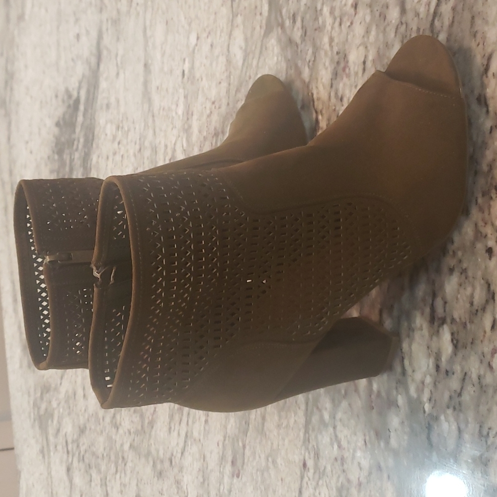 Green Faux Suade Bamboo 4.5" Heeled Open-Toe Boot - Picture 5 of 9
